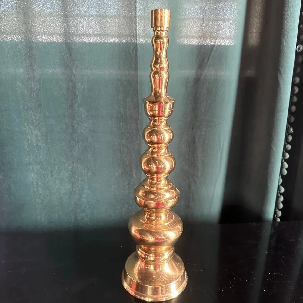 Vintage Heavy Brass Candlestick Candle Holder Japan Hearth Mantle-18